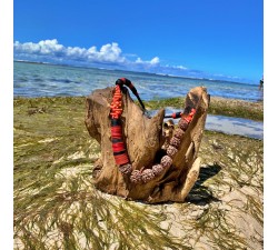 Collier : graines Shiva - corail - rondelles Masaï