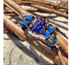 Bracelet 2 rangs : hématite et verre "Murano" bleu