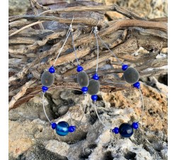 Boucles d'oreilles : graines - perles du Zanzibar - agate bleue