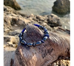 Bracelet : hématite olive - lapis lazuli