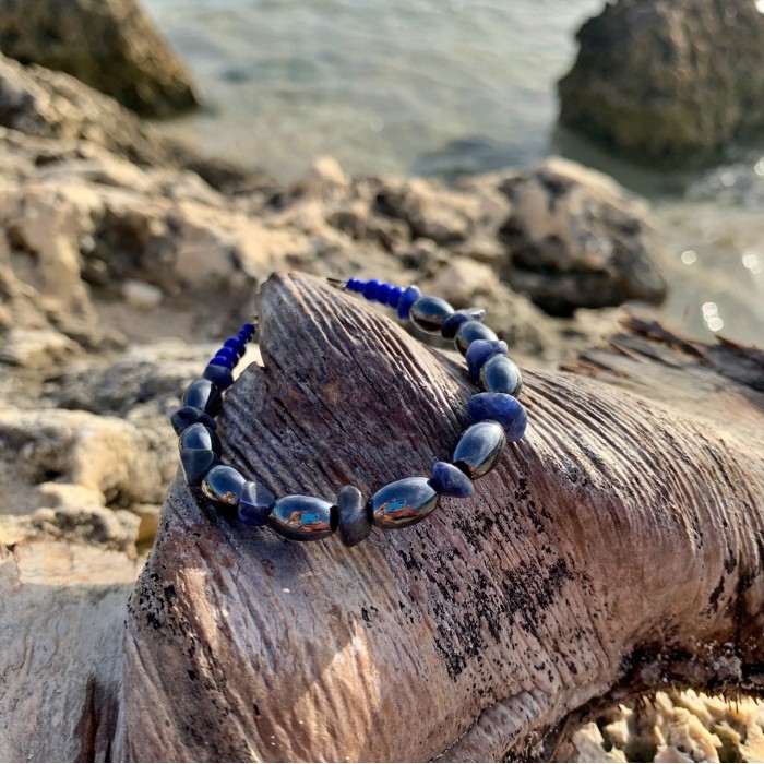 Bracelet : hématite olive - lapis lazuli