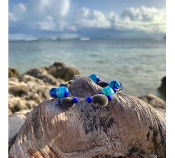 Bracelet : graines - perles du Zanzibar - Agate bleue