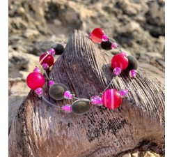 Bracelet : graines - perles du  Zanzibar - Agate rose