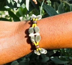 Bracelet 2 rangs : graines perles du Zanzibar - citrine