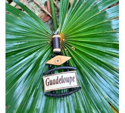 Porte clé : bambou écrit Guadeloupe, rocaille noir