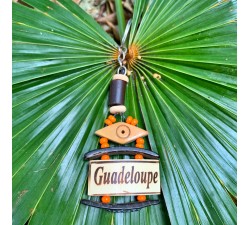 Porte clé : bambou écrit Guadeloupe, rocaille orange