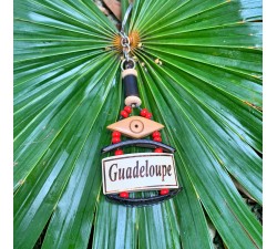 Porte clé : bambou écrit Guadeloupe, rocaille rouge