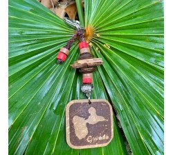 Porte clé : noix de coco - carré - carte Guadeloupe - rouge