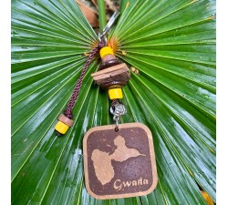 Porte clé : noix de coco - carré - carte Guadeloupe - jaune