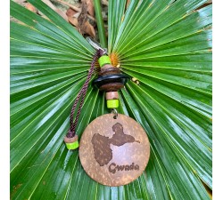 Porte clé : noix de coco - rond - carte Guadeloupe - vert