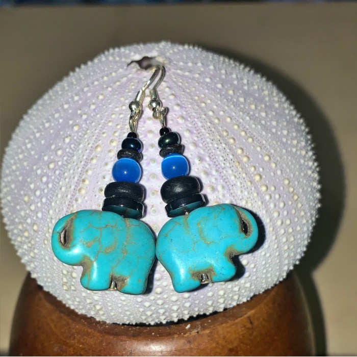 Boucles d'oreilles : Éléphant turquoise 2