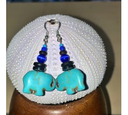 Boucles d'oreilles : Éléphant turquoise 1