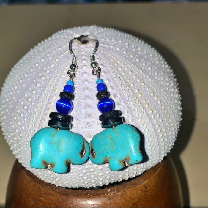 Boucles d'oreilles : Éléphant turquoise 1