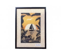 Tableau de sable : voilier/soleil - (24cm X 18cm)