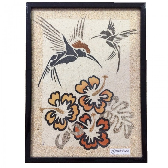 Tableau de sable : 2 colibris - (24cm X 18cm)