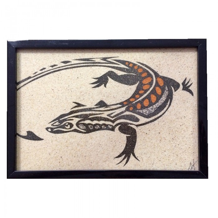 Tableau de sable : iguane - (18cm X 13cm)