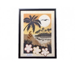 Tableau de sable : plage et palmiers - (24cm X 18cm)