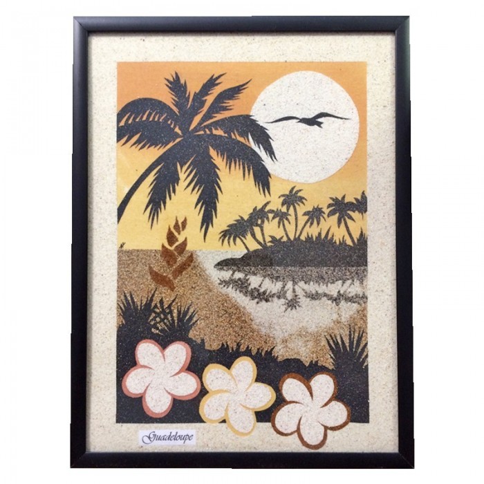Tableau de sable : plage et palmiers - (24cm X 18cm)
