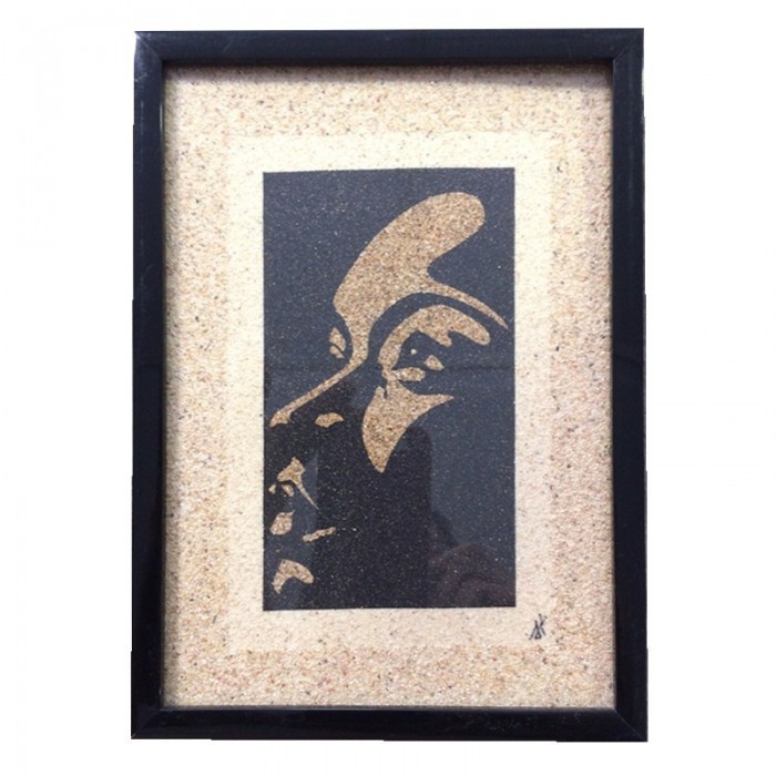 Tableau de sable :  femme ombre/lumière - (18cm X 13cm)