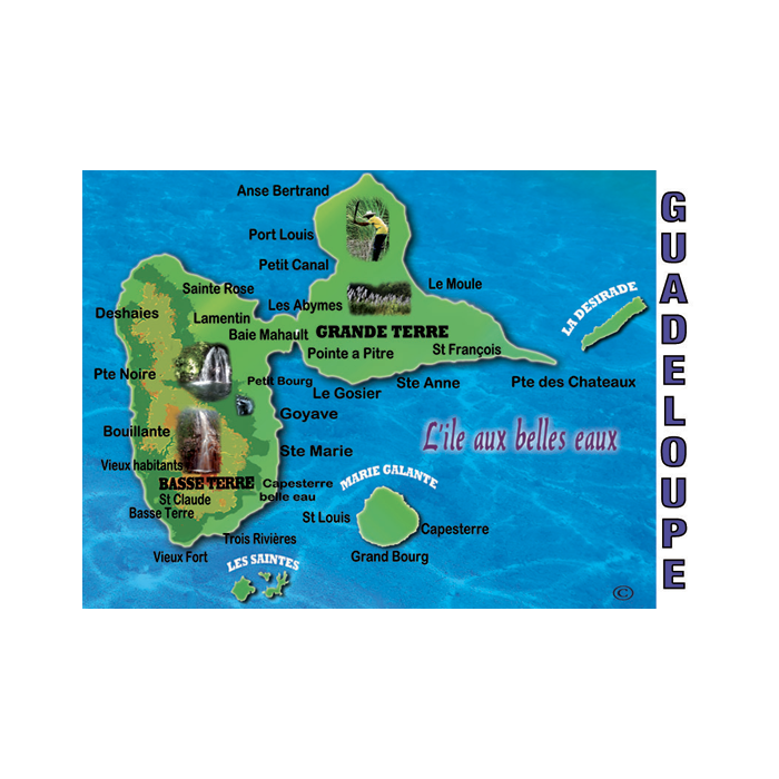 Magnet : carte de la Guadeloupe 2 - rectangle
