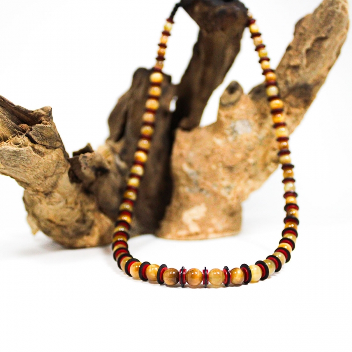 collier : oeil du tigre gold - rondelles Masaï