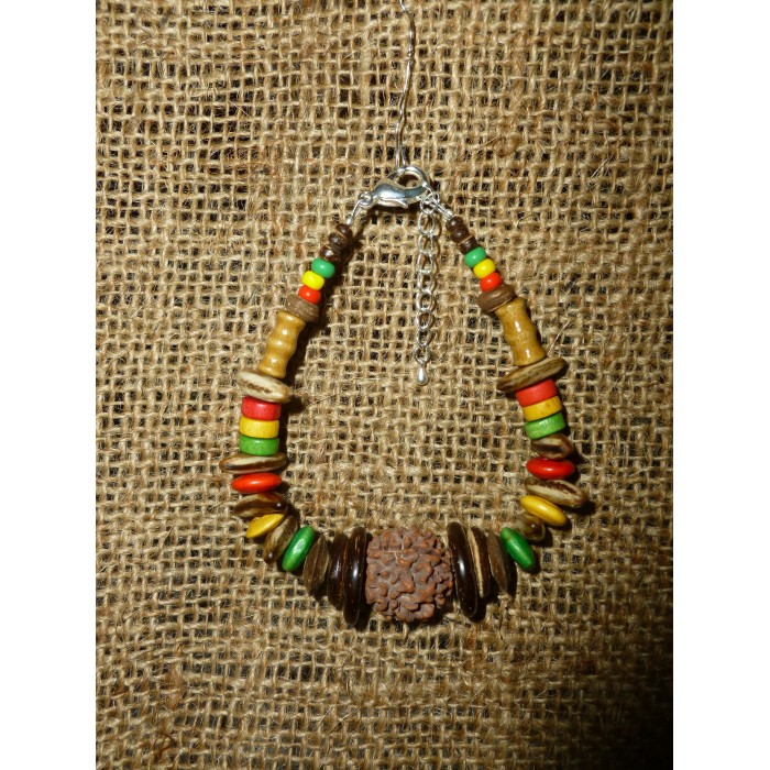 Bracelet : graine Shiva - Flamboyant - Noix de coco - bois