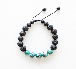 bracelet : jaspe bleu - lave - noeud shambala